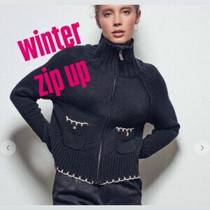 SALE:  NWT Black Knit Zip Up Sweater Jacket